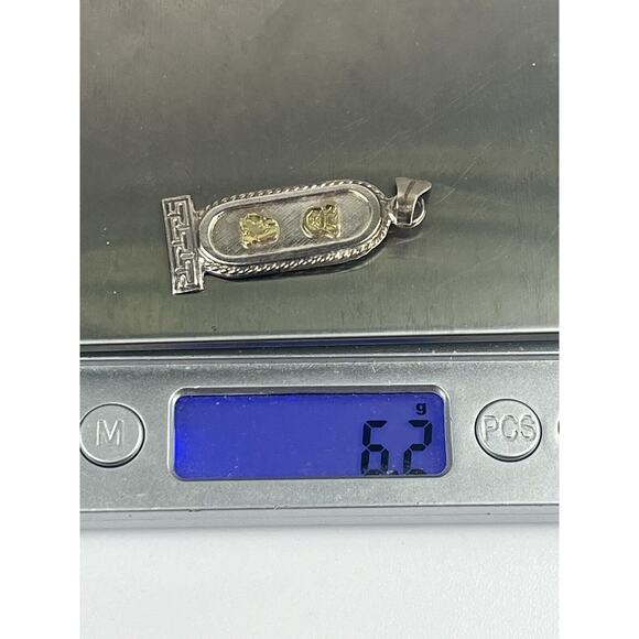 Oro Maya Sterling Silver Pendant Vintage Egyptian Revival Cartouche 2 Tone - Picture 8 of 8